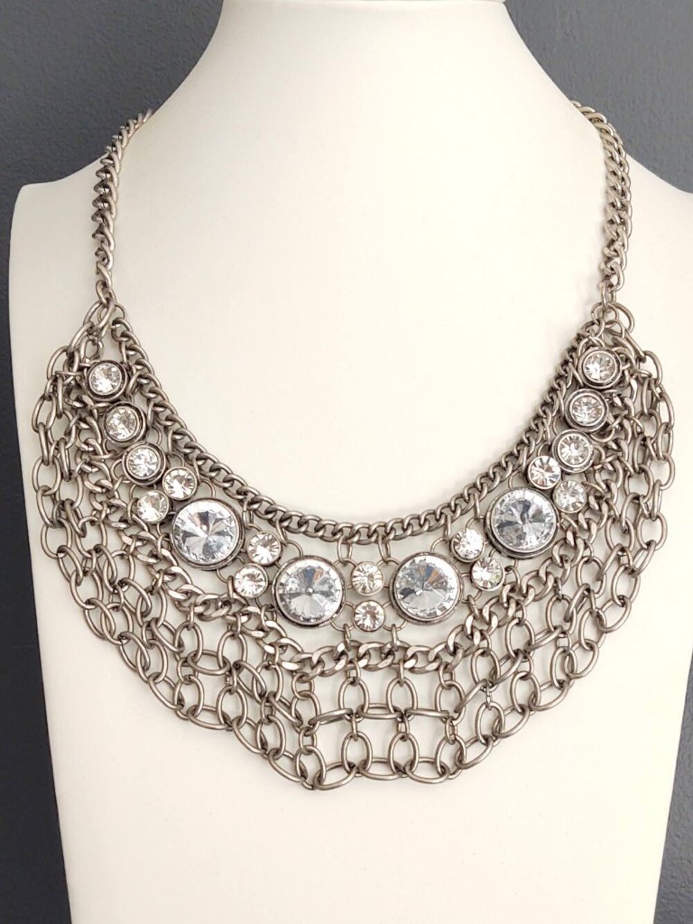 Dramatic chain and clear bead necklace